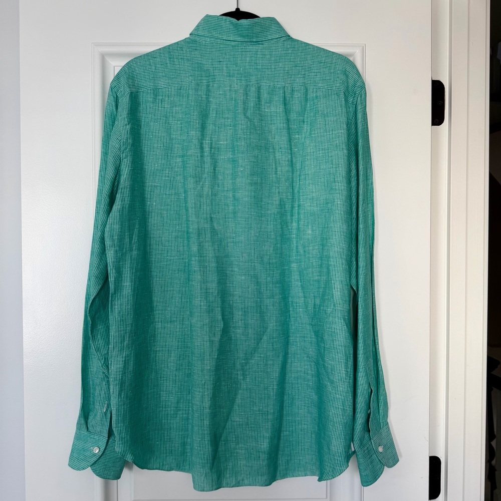NWT Borriello Napoli Men's Green Striped Linen Shirt, Size Large - Picture 2 of 2